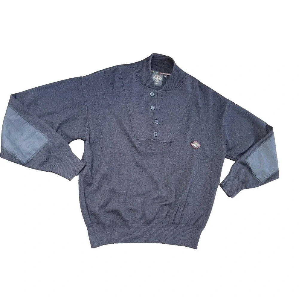 Mariner Navy Blue Sailing Henley Sweater Elbow Patches XL Retro 90s Yachting